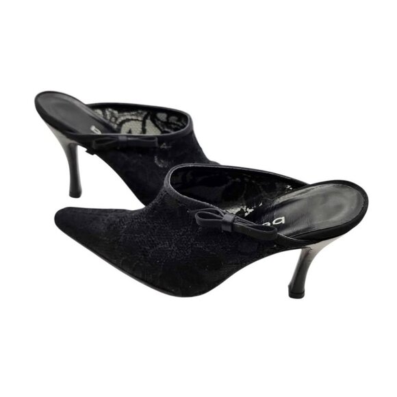 Y2K Bebe High Heel Black Mesh Mules Size 6 Made in Spain Leather Sole - Picture 3 of 6